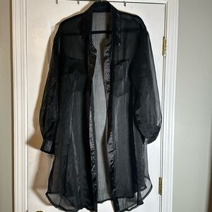 SHEIN oversized Sheer Button up shirt with satin cuffs and collar. Size XL